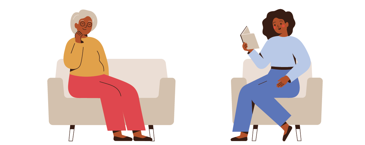 Old woman chatting with her daughter on a couch