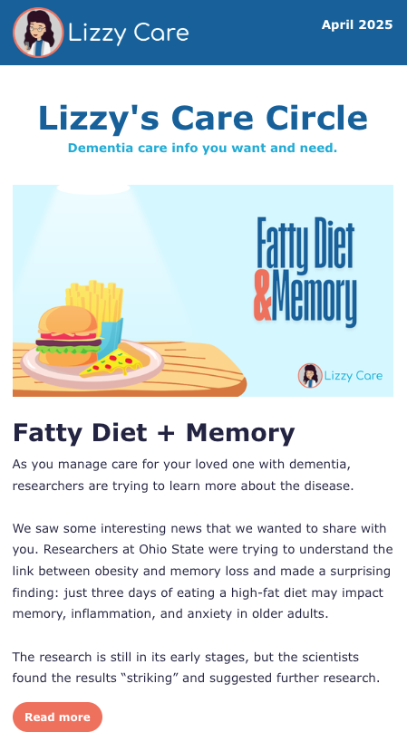 Example Lizzy Care newsletter